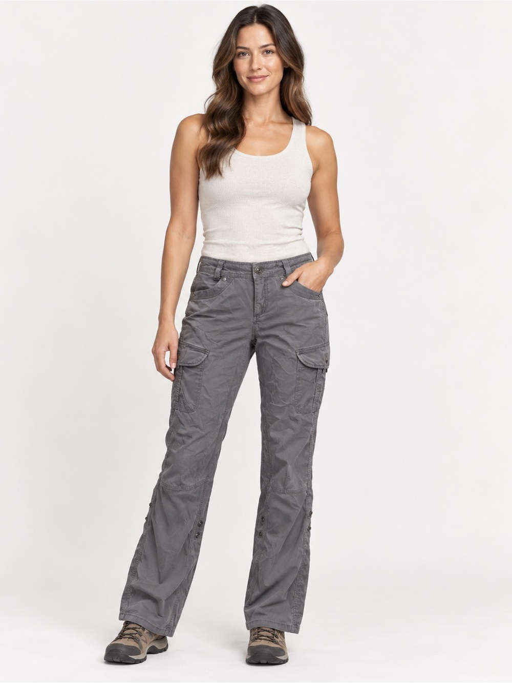 Kuhl Women’s Size 4 Long Gray Cargo Hiking Pants Convertible Snap Leg Outdoor